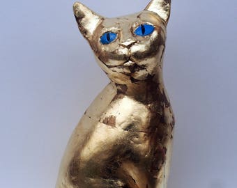 Ceramic Cat Decor ~ Sculpture Art ~ Golden Cat  Sculpture ~ Ceramic Cat Decor ~ Modern Home Decor ~ Golden Cat Ceramic ~