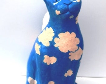 Ceramic Cat Decor ~ Sculpture Art ~ Cat Angel Ceramic ~ Cat Lover Gift ~ Blue Kitty Porcelain figure ~ Statuette Blue Cat ~