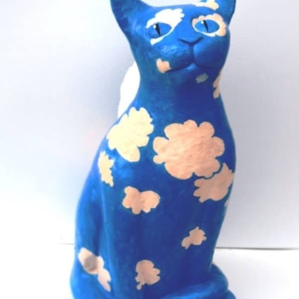 Ceramic Cat Decor ~ Sculpture Art ~ Cat Angel Ceramic ~ Cat Lover Gift ~ Blue Kitty Porcelain figure ~ Statuette Blue Cat ~
