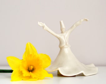 Whirling dervish figurine, handmade ceramic Sufi,Mevlana dance sculpture. Semazen Islamic art gift,Rumi home or office decor. Free shipping.