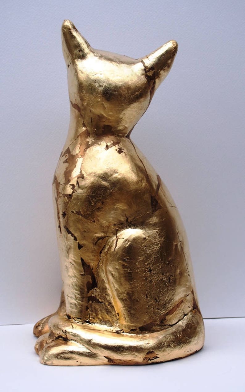 Ceramic Cat Decor ~ Sculpture Art ~ Golden Cat Sculpture ~ Ceramic Cat Decor ~ Modern Home Decor ~ Golden Cat Ceramic ~