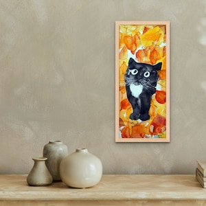 Autumn Black Cat Portraits~ Funny  Black Cat Poster ~ Original Cat Watercolor ~ Gift for Cat Lover ~ Ciclee Art Print,Cats lovers, kiten art