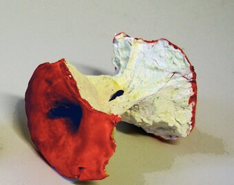 Ceramic  Apple Decor, original Fruit Sculpture. Red and white hyper realistic apple. Handmade funny home decor for art lovers. Kitchen art.