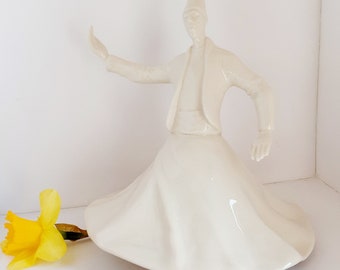 Whirling dervish figurine, handmade ceramic Sufi,Mevlana dance sculpture. Semazen Islamic art gift,Rumi home or office decor. Free shipping.