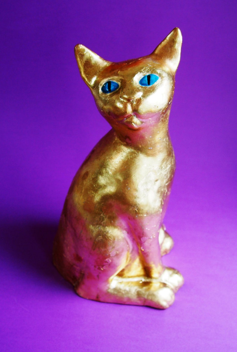 Ceramic Cat Decor ~ Sculpture Art ~ Golden Cat Sculpture ~ Ceramic Cat Decor ~ Modern Home Decor ~ Golden Cat Ceramic ~