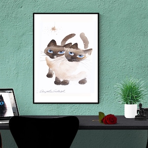 Siamese Cat Illustration, Watercolor Painting Print, Modern Art Cat Portrait, Pet loss Gift, Wall Art Giclee Print