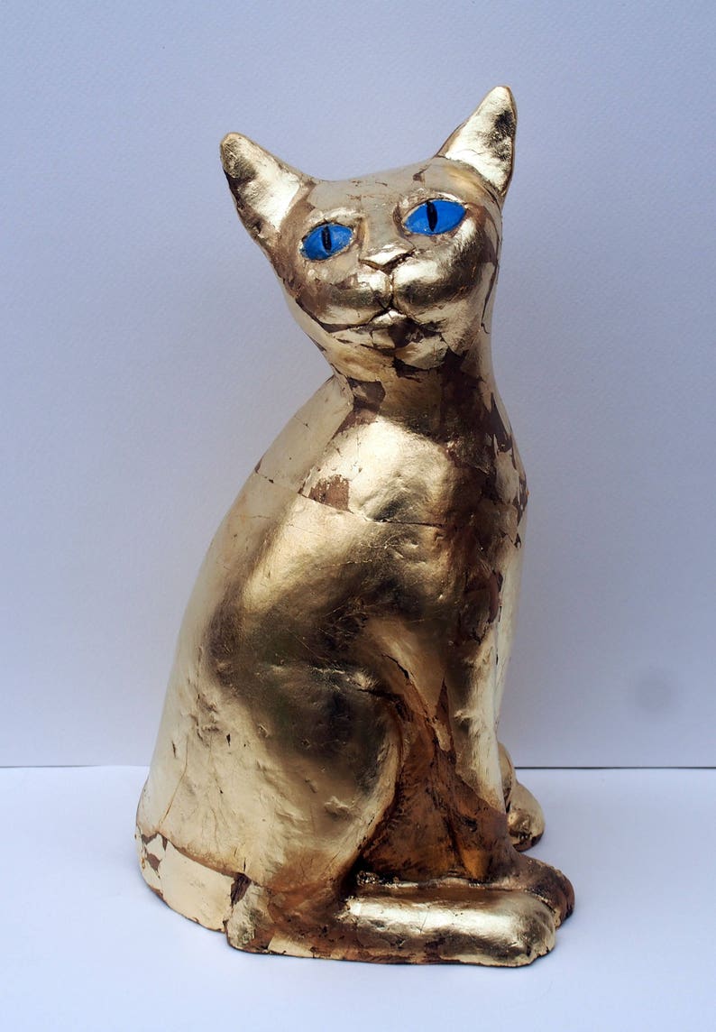 Ceramic Cat Decor ~ Sculpture Art ~ Golden Cat Sculpture ~ Ceramic Cat Decor ~ Modern Home Decor ~ Golden Cat Ceramic ~