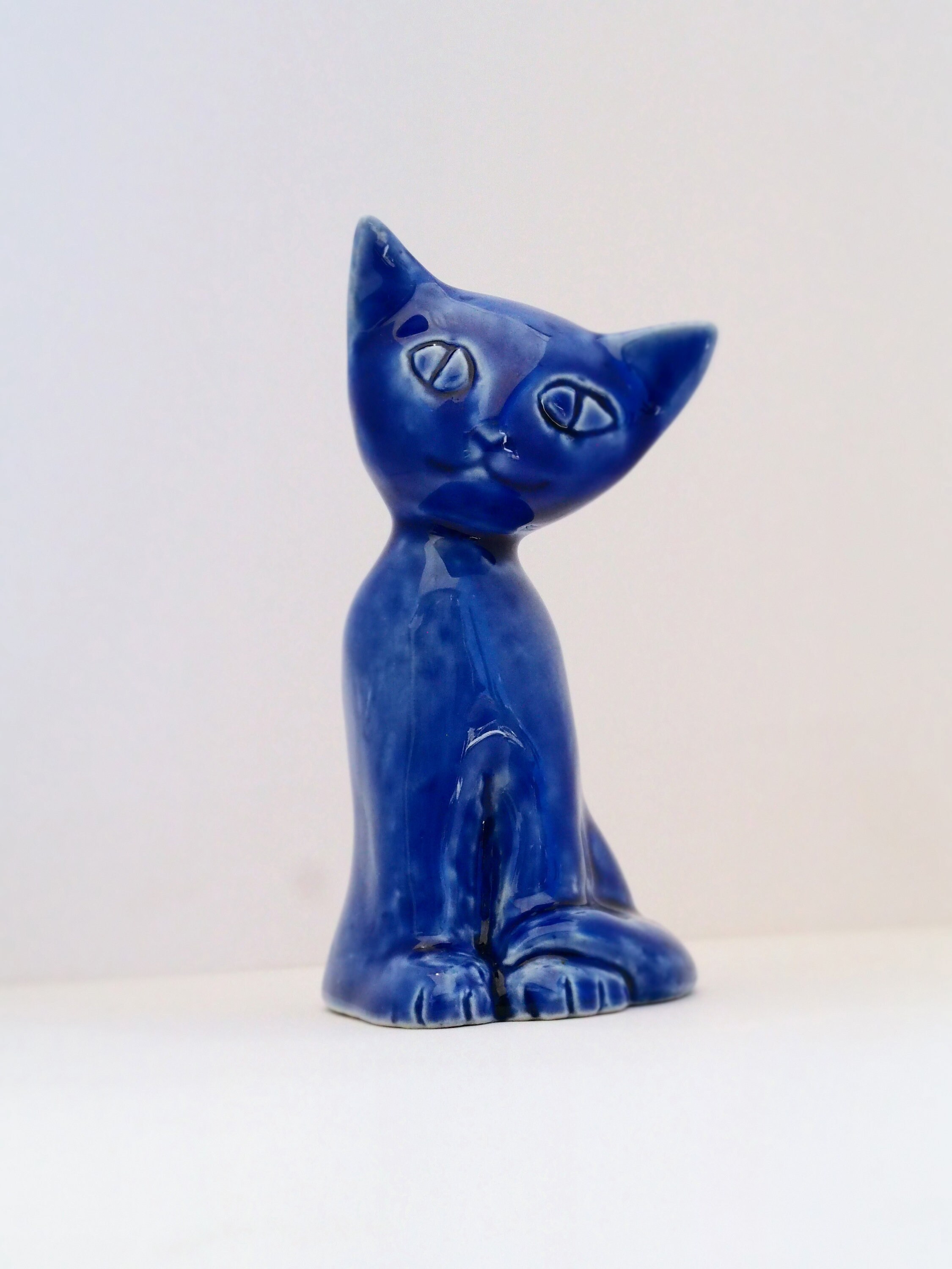 Porcelan funy cat, Sculpture, Porcelain figurine, porcelan cat Handmade, funy cat, blue funy cat