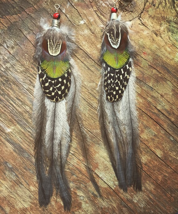 Natural Pheasant Feather Earrings With Antique Bronze Beaded  Etsy  Singapore