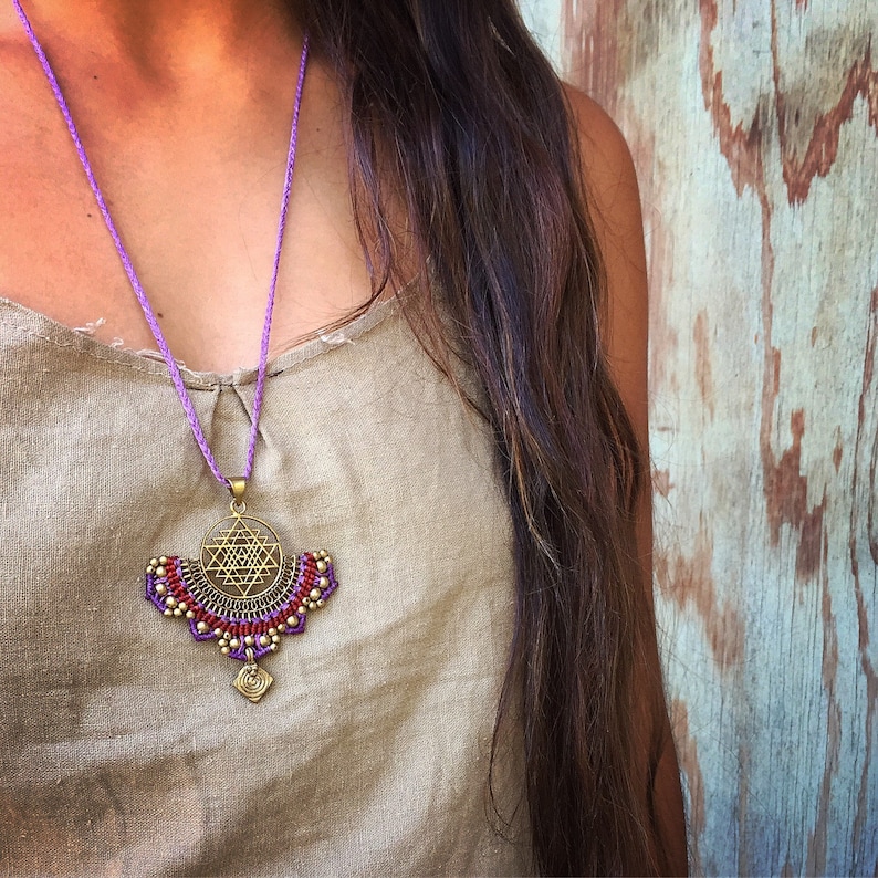 Festival Necklace mandala Boho Necklace Spiritual Jewelry Geometric Necklace Sri Yantra lotus necklace Sacred Geometry necklace