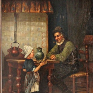 Antique German Dutch Oil Painting on Board by W Johnson