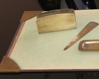 Antique ROYCROFT Hammered Copper Desk Set  Blotter Corners, Pen Tray, Letter Opener, Letter Holder