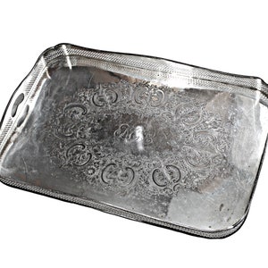 Antique English Silver Plate Gallery Tray Henry Wilkinson & Co, Sheffield Crossed Keys Mark  19th Century 25&#39;&#39; x 17&#39;&#39; Silver on Copper RARE