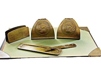Antique Roycroft Hand Hammered Copper Bookends Desk Organizer Arts and Crafts Metalwork
