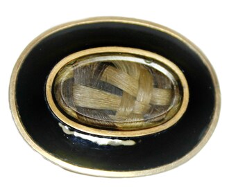 Broche de luto vitoriano ouro 14k ônix preto Eli Holden julho de 1845 joias sentimentais gravadas