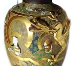 Antique Satsuma Vase Lamp Arhats with a Sinuous Dragon Meiji Period 15 39 39 (38 cm) Vase Height Very Good Condition