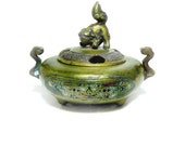 Chinese Bronze Guardian Lion Censer Incense Burner Tibet Enamel