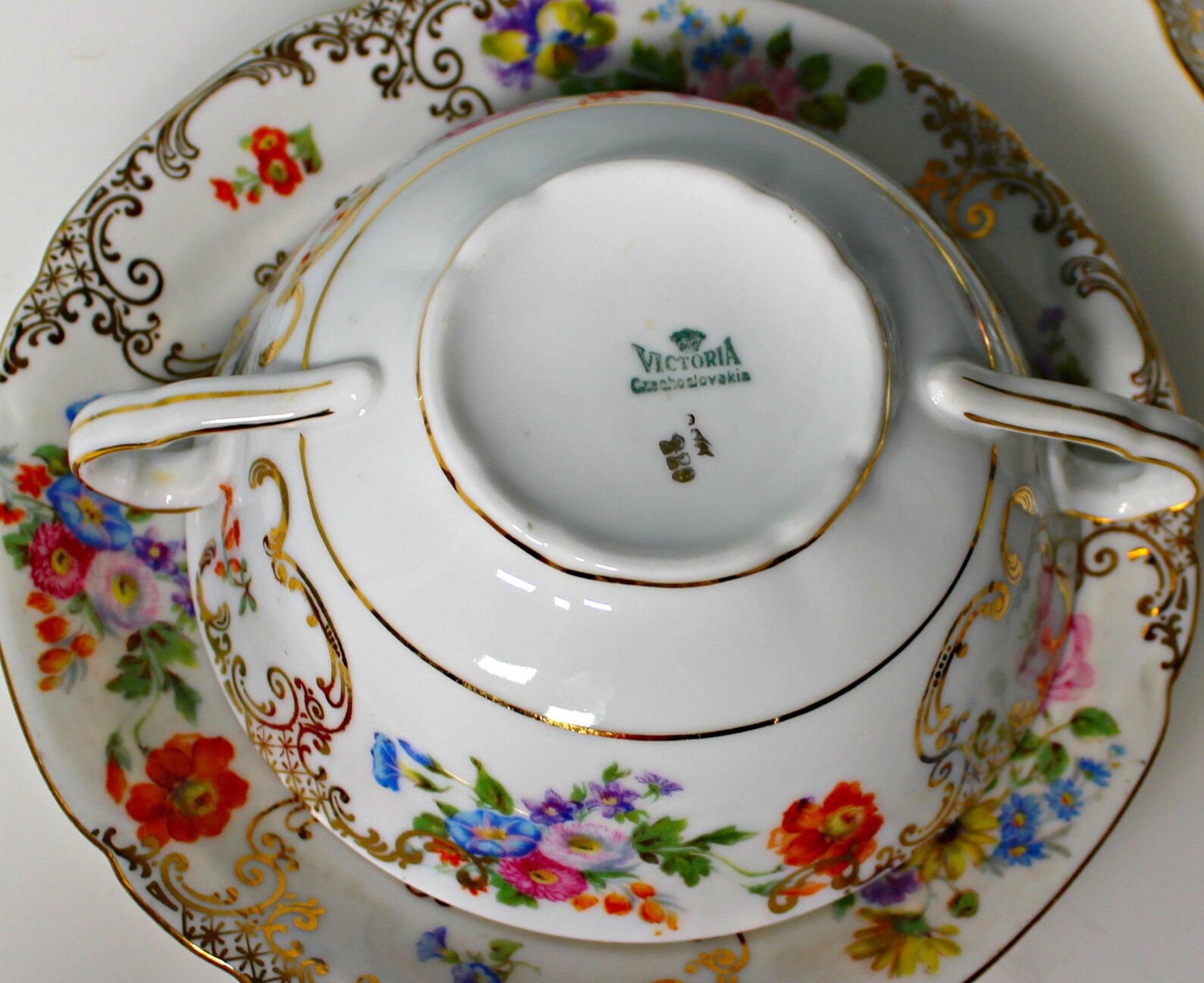 Vintage Dresden Floral Pattern China Cream Soup Bowls for Two Etsy
