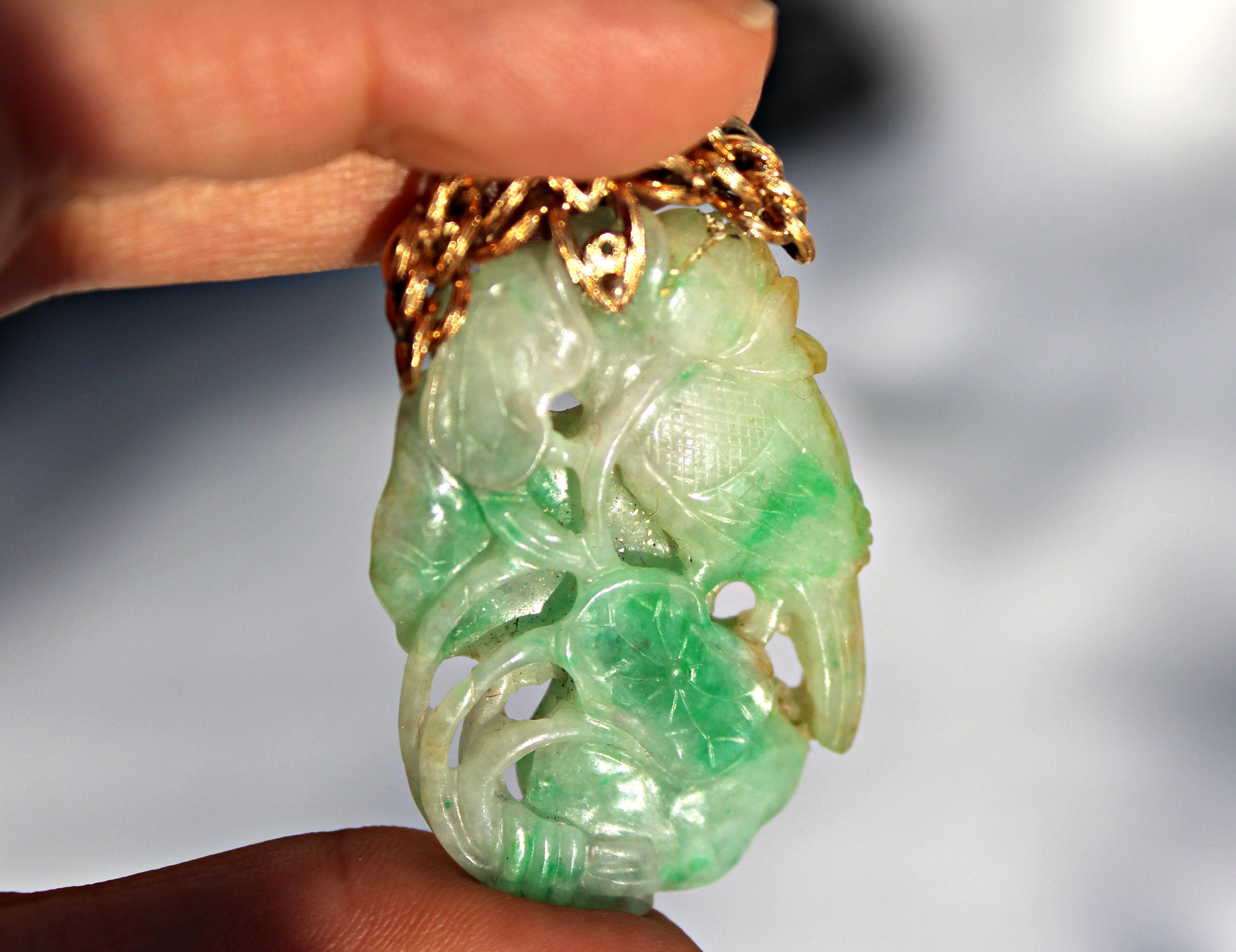 Antique Chinese Jadeite Jade Pendant Open Work Double Side Carving