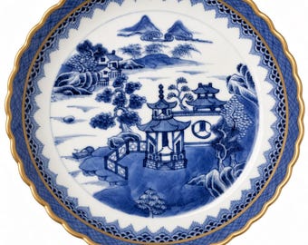Antique 18th C Blue White Willow Pattern Saucer Caughley