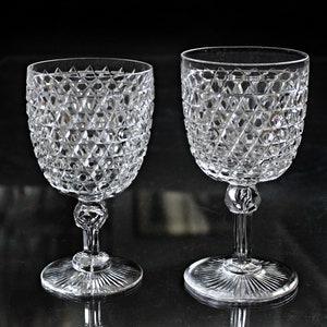 4 American Brilliant Cut Glass Water and Wine Goblets Dorflinger Glass Co. Circa 1875 Hob Diamond Pattern