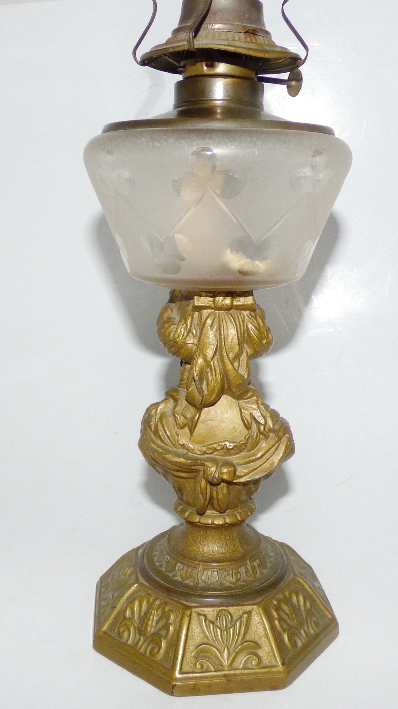 Antique Figural Oil Lamp Victorian Spelter Women Bust Etsy