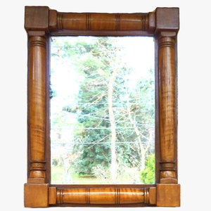 19th Century Small Maple Wood Hand  Carved Mirror - Antique Column Mirror - Historical Society