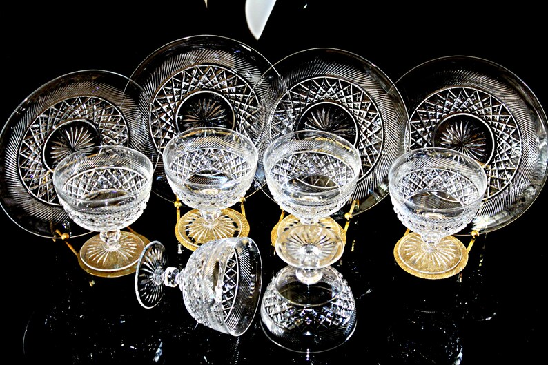 Crystal Footed Dessert Bowls Set of 7 and 4 Dessert Plates Etsy