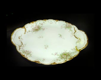 Antique Theodore Haviland France Oval Serving Platter Old Apple Blossom Pattern Schleiger 146 18'' UNUSED