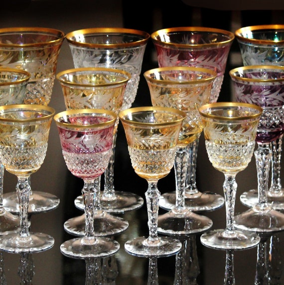 Iridescent Colored Crystal Wine Glasses Hand Cut And Etched Etsy etsy