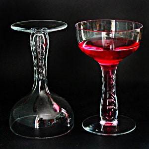 2 Vintage French Crystal Champagne Coupe Glasses  Hollow Stem Hand Blown Glassware Near Mint