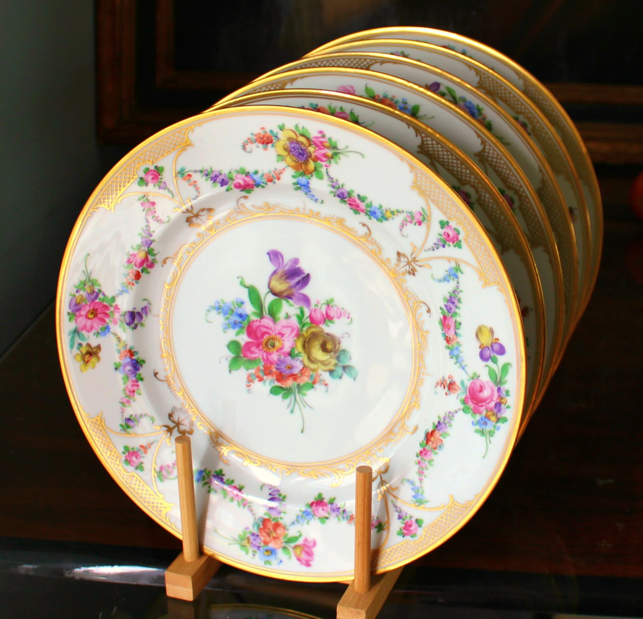 12 Antique Dresden Germany Porcelain Dinner Plates Hand Etsy