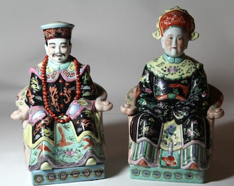 Antique Chinese Emperor and Empress Figurines Statues 12 inches