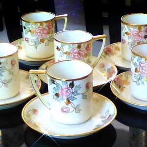 Vintage NIPPON Demitasse Tea Cup and Saucer  Set of 6 Coffee Cups and Saucers Moriage Gilt  Morimura Bros Excellent Condition