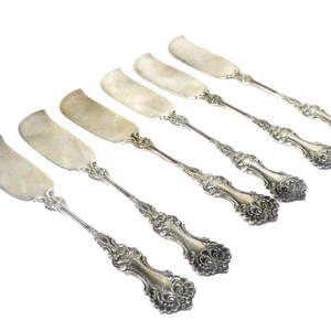 Antique Whiting  Sterling Silver Butter Knives Patent 1898 Set of Six (6)  Pompadour Designer: Charles Osborne