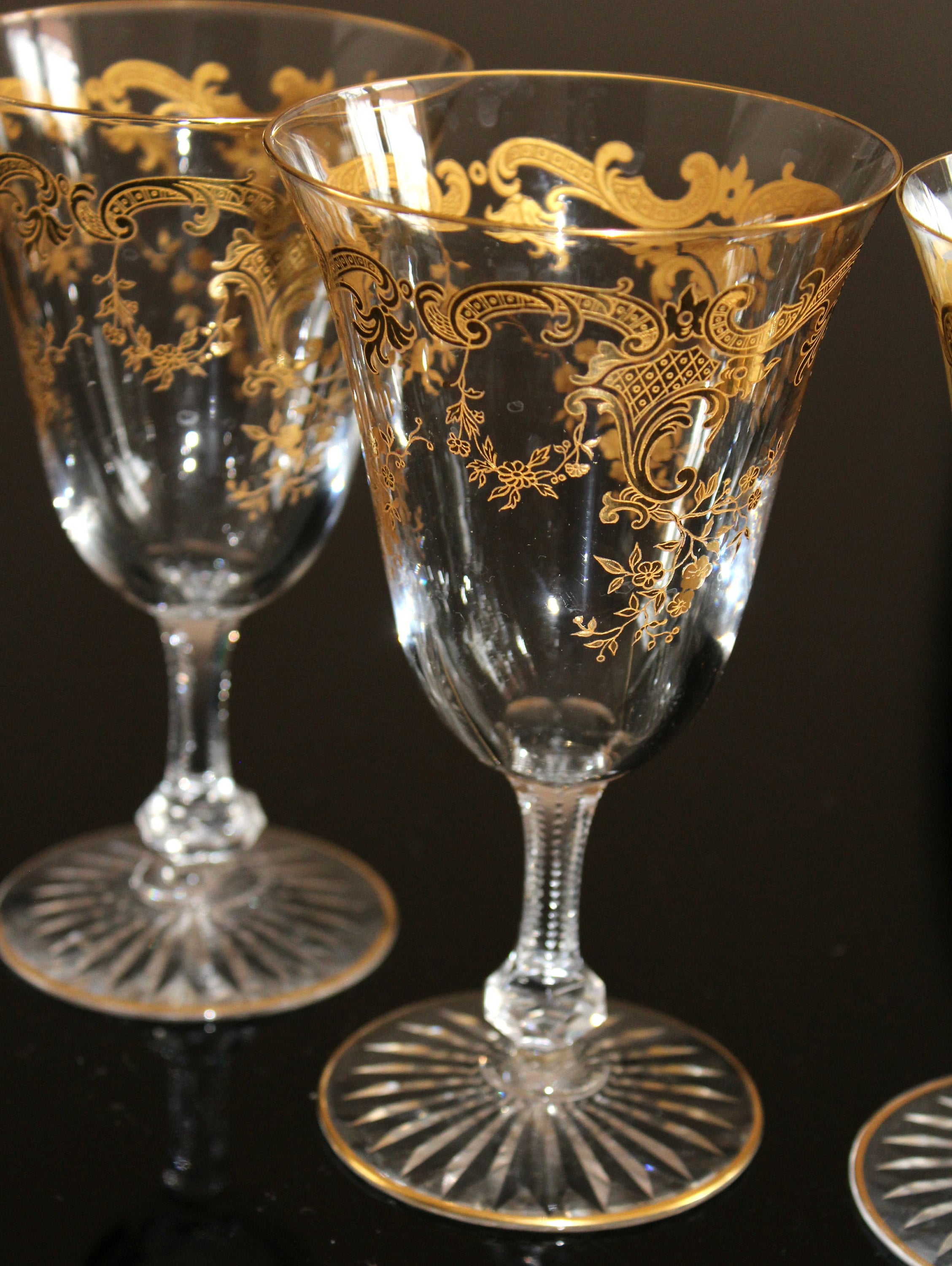 Antique St Louis Crystal Gold Encrusted Wine Glasses Set of 4 Etsy UK