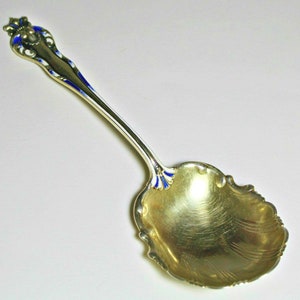Howard Sterling Co. Sterling Silver Gilt and Enamel Serving Spoon Pat 1893 7.5&#39;&#39; 65 gram Queen Pattern Charles C. Wientge