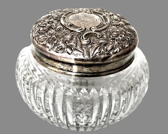 Antique Sterling Silver and American Brilliant Cut Glass Large Dresser Jar Theodore A. Kohn & Son