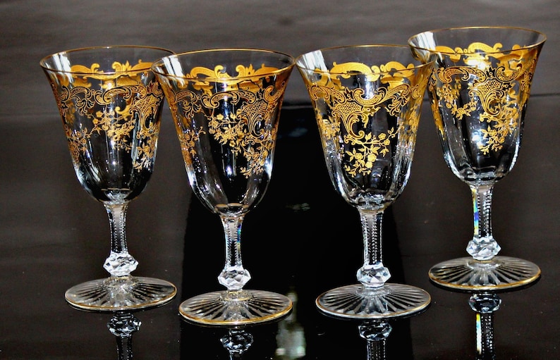 Antique St Louis Crystal Gold Encrusted Wine Glasses Set of 4 Etsy UK