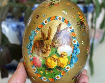 Old German Paper Mache Easter Egg Easter Bunny Easter Chicks Candy Container