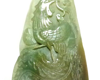Antique Carved Chinese Green Jade 'Phoenix' Boulder Statue Qianlong Period