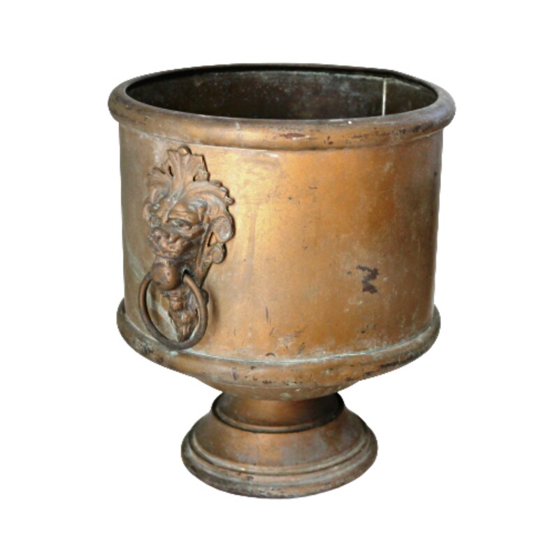 Antique Brass Lion Head Urn Planter Etsy New Zealand