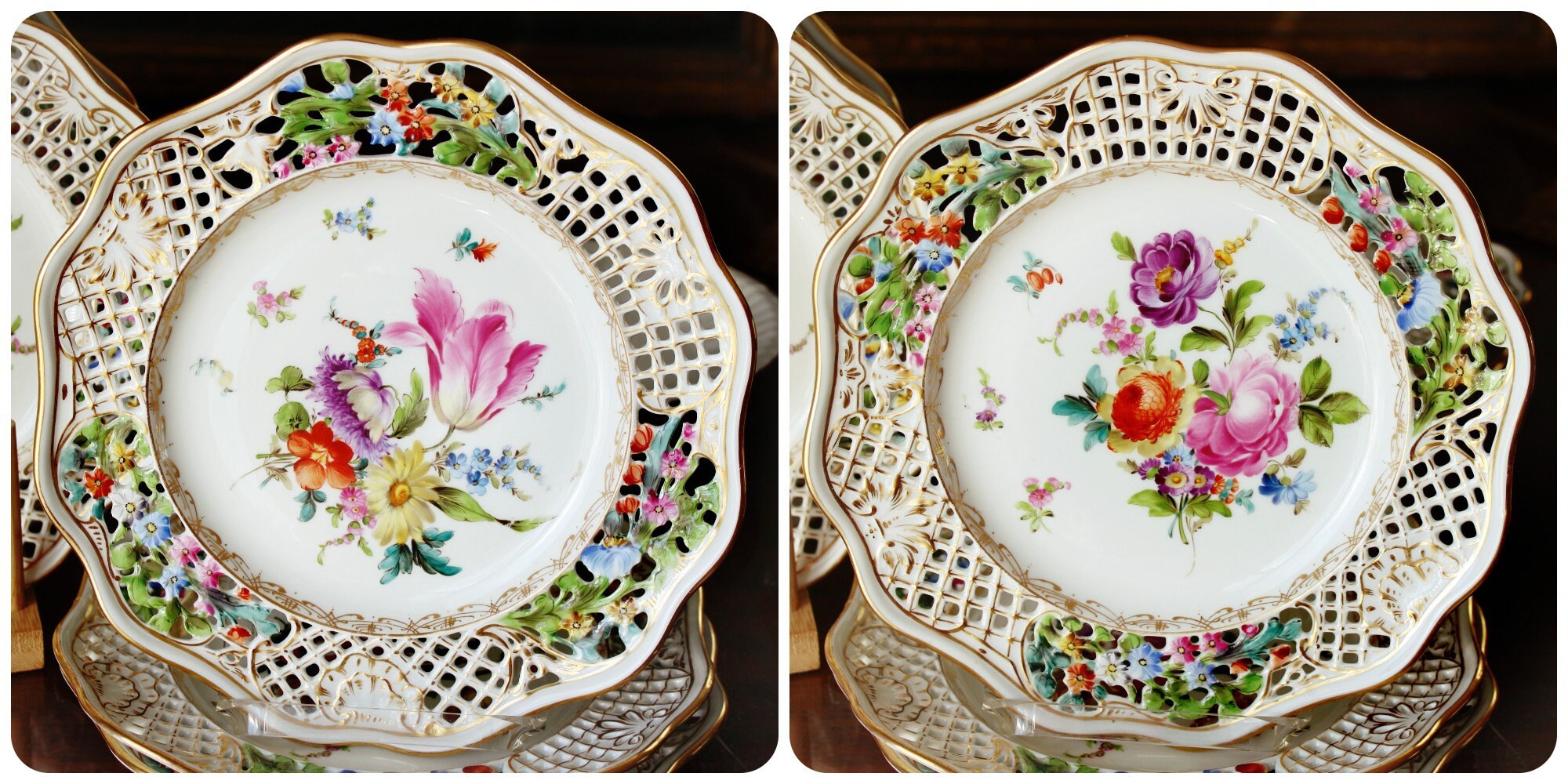 Carl Thieme Dresden Sevres-style Reticulated 8.5" Luncheon Plate w/Flowers 