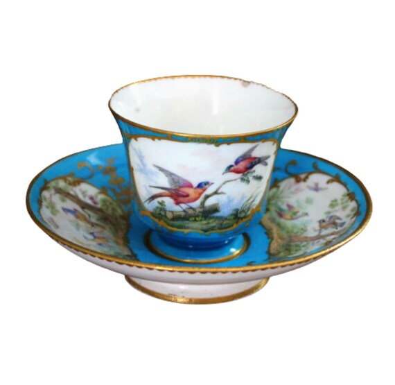 Antique French Sevres Style Tea Cup and Saucer Hand Painted Etsy