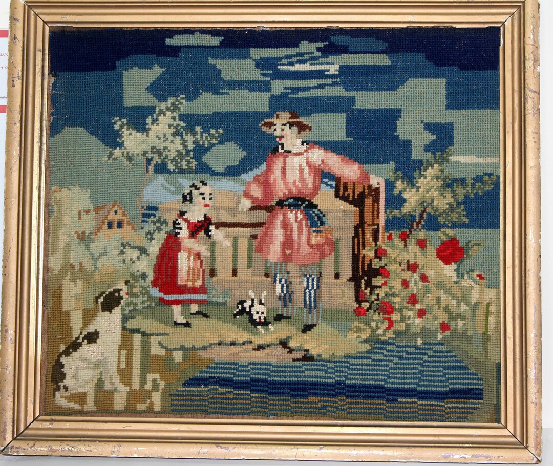 Antique German Needlepoint 18'' X 18'' Mid Etsy