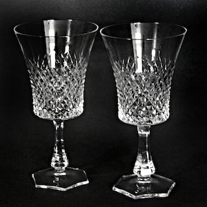 Diamond Cut Crystal Water Goblets by Gorham Crystal Near Mint Condition Set of 2 7 1/4&#39;&#39;T 8 oz