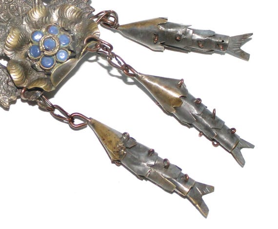 Antique Peruvian Tupu  Peacock Bird w/ Glass  Sto… - image 9