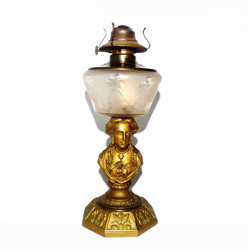 Antique Figural Oil Lamp Victorian Spelter Women Bust Etsy