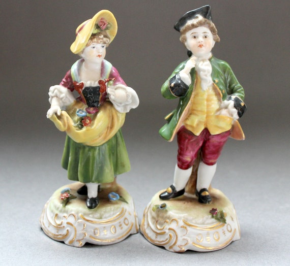 Antike Deutsche Porzellan Miniatur Figuren von Schierholz Paar 4.5'' Sehr guter Zustand