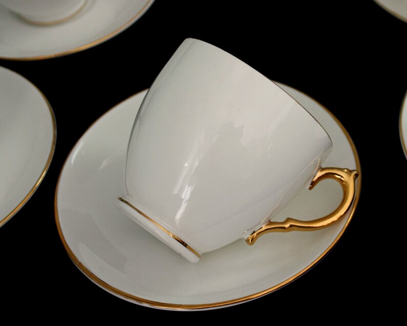 Vintage White and Gold Tea Cups and Saucers England Victoria Etsy